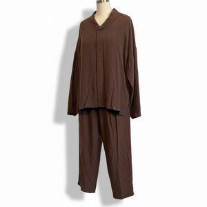 VTG Go Silk 2pc Set Brown Washable Silk Shirt & Pants Size 3 L Neiman Marcus NWT